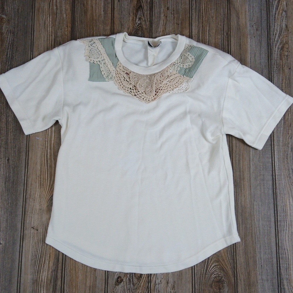 Vintage Crochet Short Sleeve Soft Cozy Top